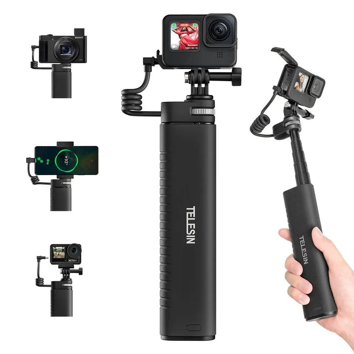 TELESIN Selfie Stick 10000mAh Battery With USB-C Cable For Action Cameras, 23010402 TELESIN