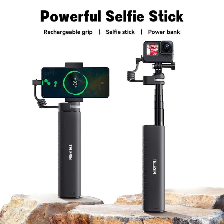 TELESIN Selfie Stick 10000mAh Battery With USB-C Cable For Action Cameras, 23010402 TELESIN